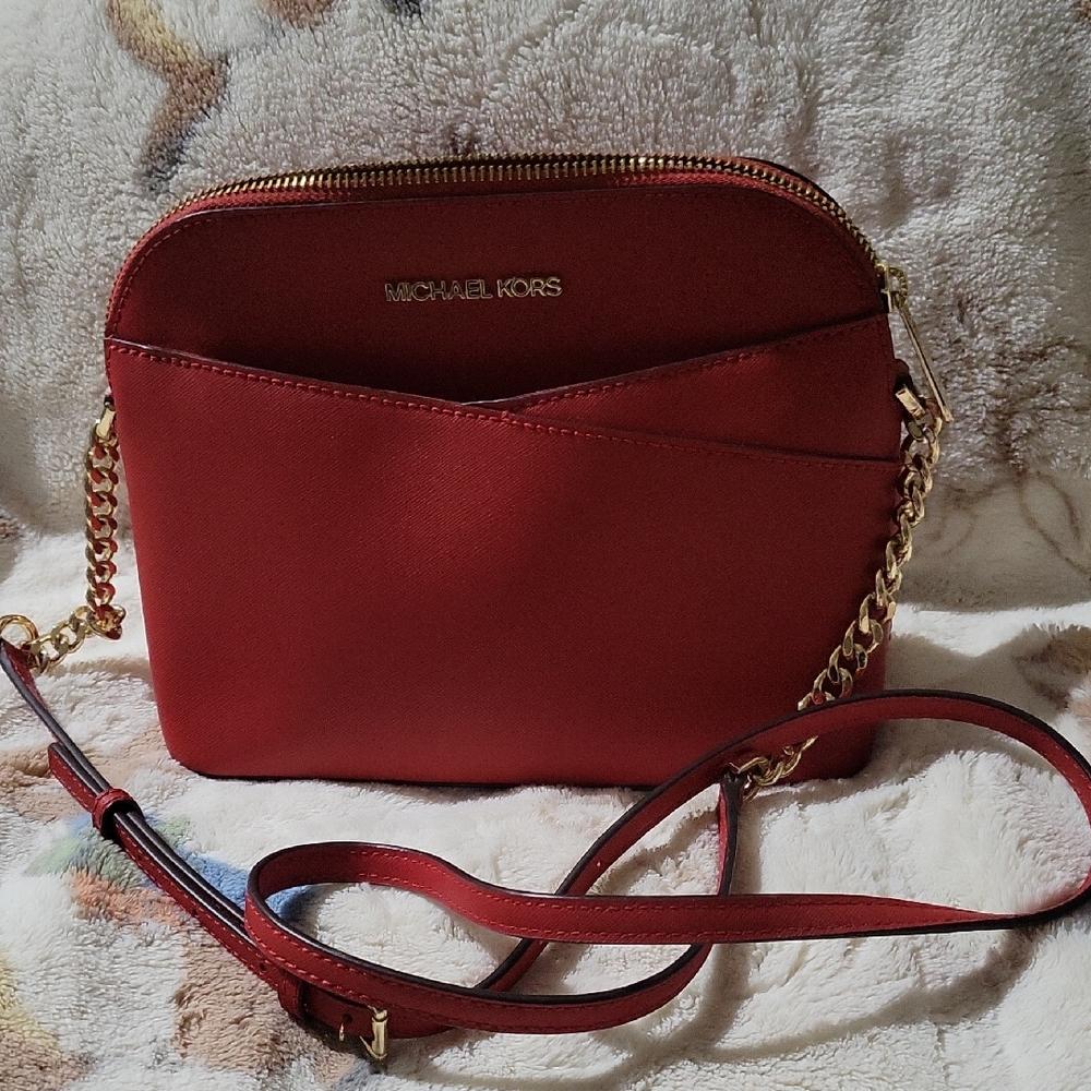 Michael Kors Red Crossbody Bag with Gold Accents